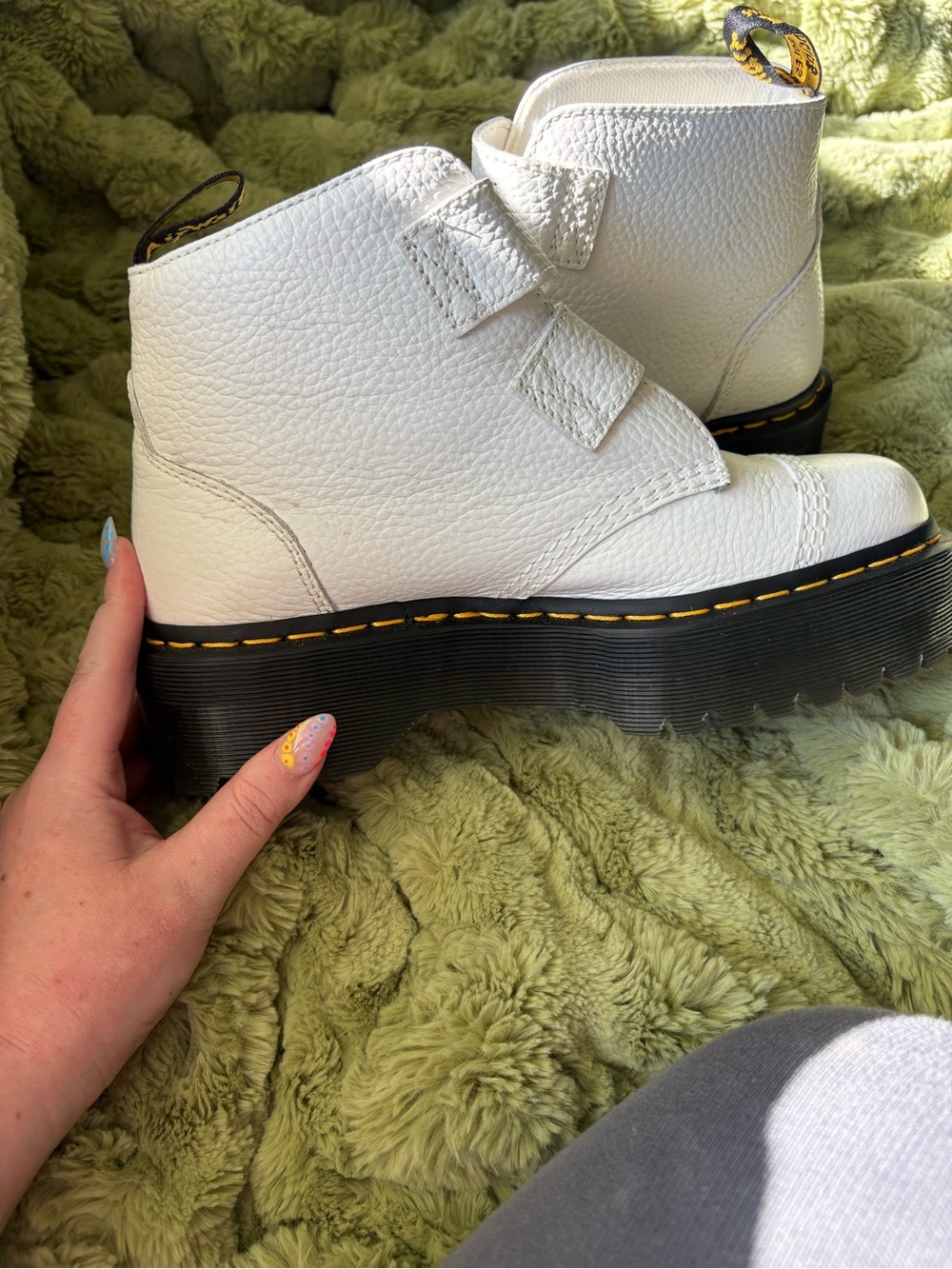 Dr. Martens White Leather Flower Platform Boots - Picture 4 of 5